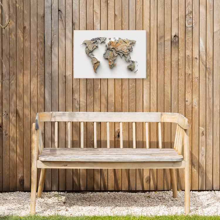 Wereldkaart - Rots structuur - Reliëf Tuinposter op houten frame 2 cm dik klein -sfeer4