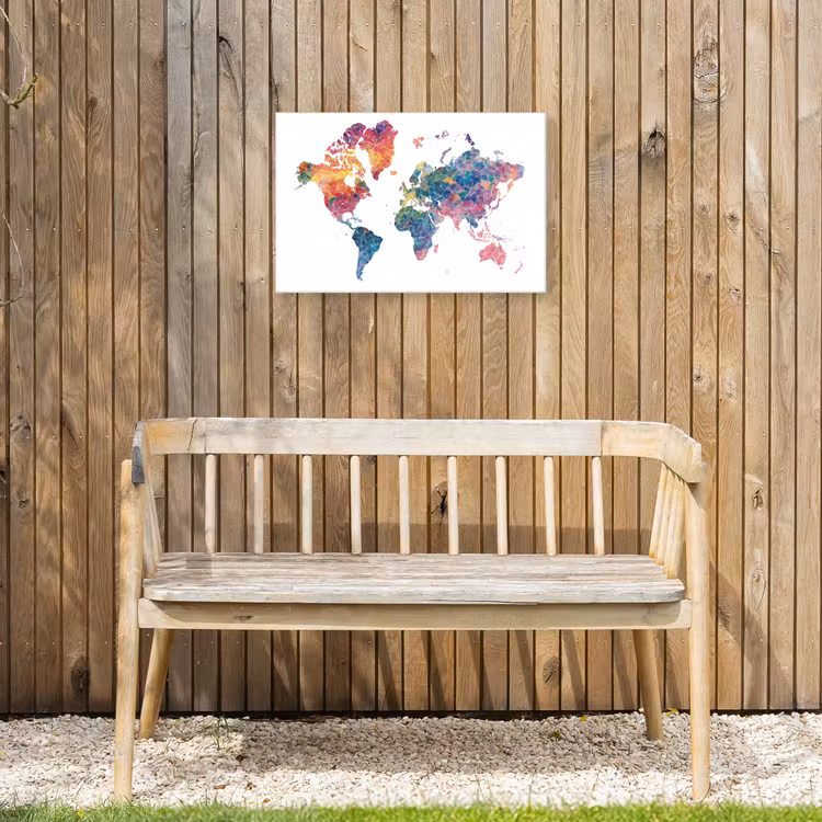 Wereldkaart - Figuren - Kleurrijk Tuinposter op houten frame 2 cm dik klein -sfeer4
