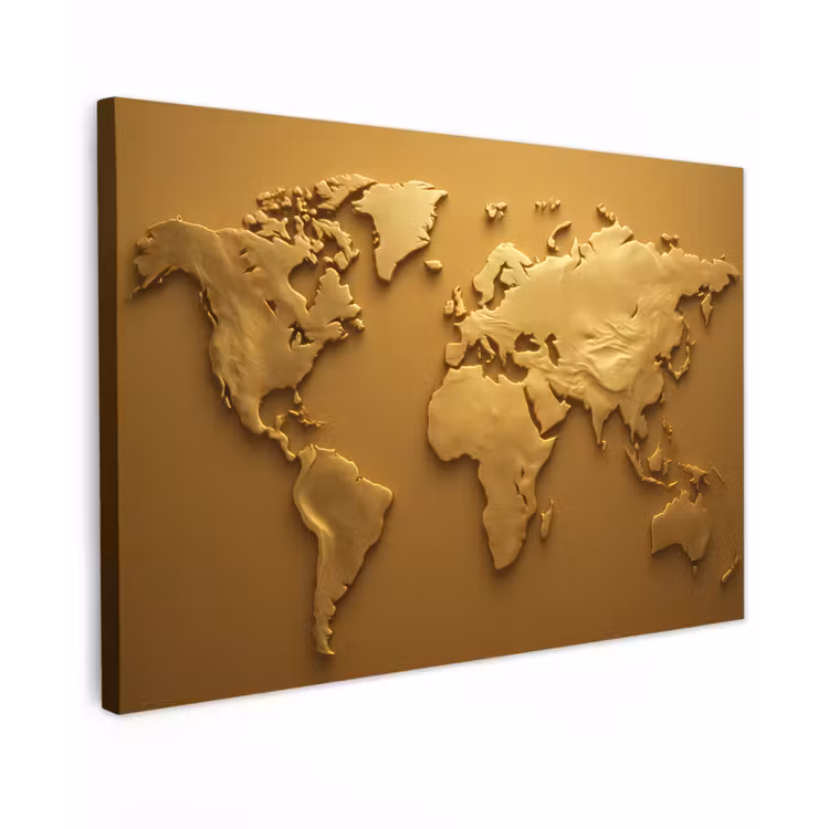 Wereldkaart - Vloeiend - Reliëfachtige wereldkaart Tuinposter op houten frame 2 cm dik klein -3d