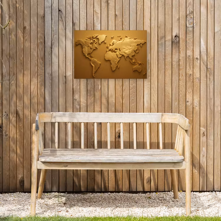 Wereldkaart - Vloeiend - Reliëfachtige wereldkaart Tuinposter op houten frame 2 cm dik klein -sfeer4