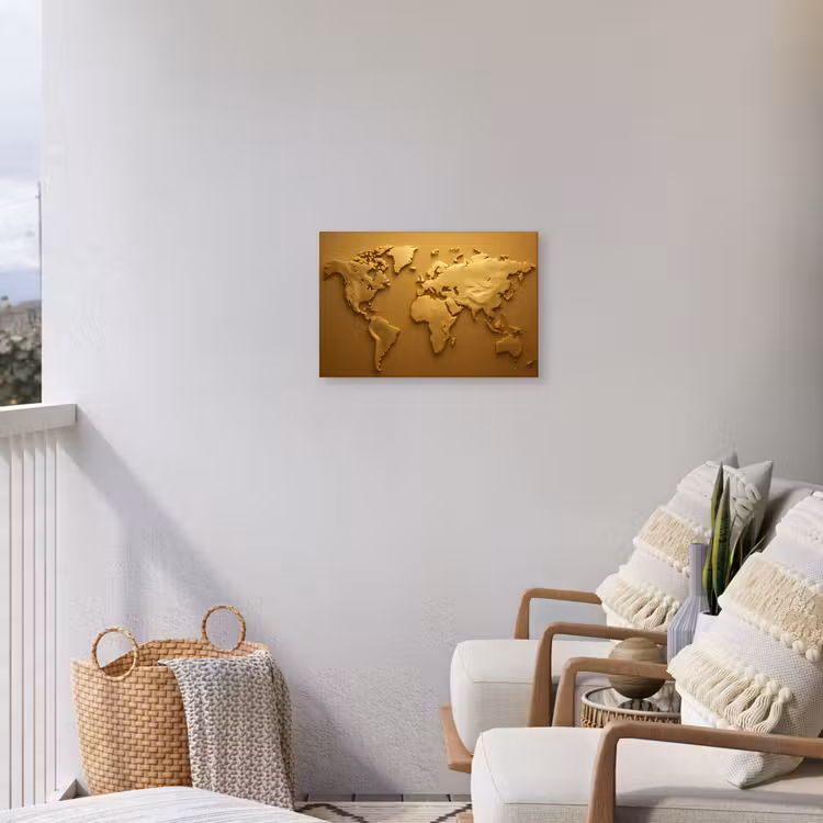 Wereldkaart - Vloeiend - Reliëfachtige wereldkaart Tuinposter op houten frame 2 cm dik klein -sfeer1