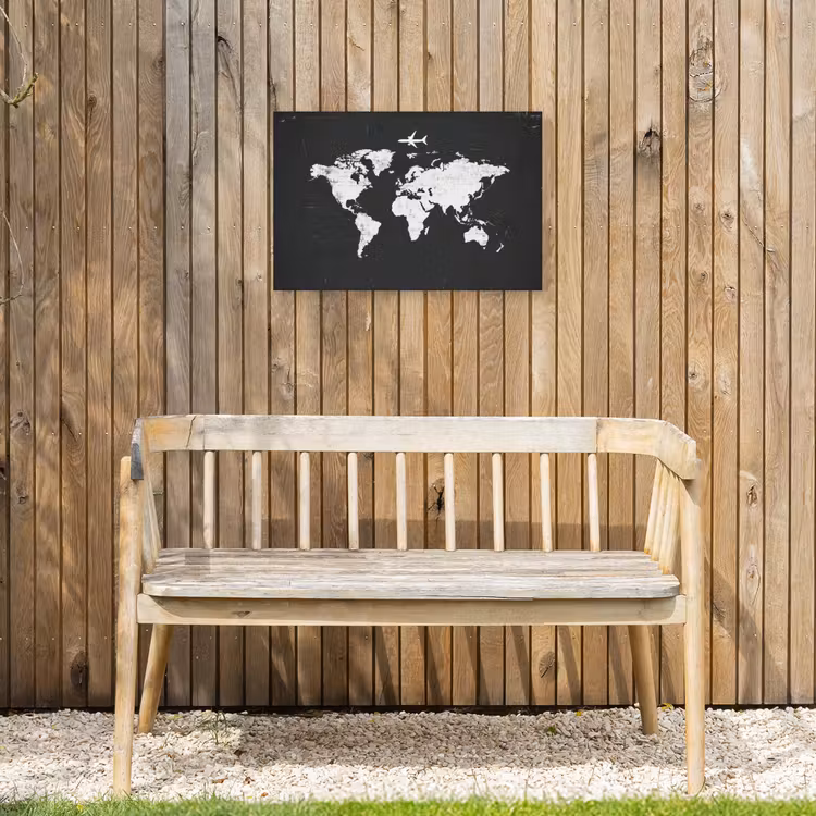 Wereldkaart - Vliegtuig - Zwart - Vintage Tuinposter op houten frame 2 cm dik klein -sfeer4