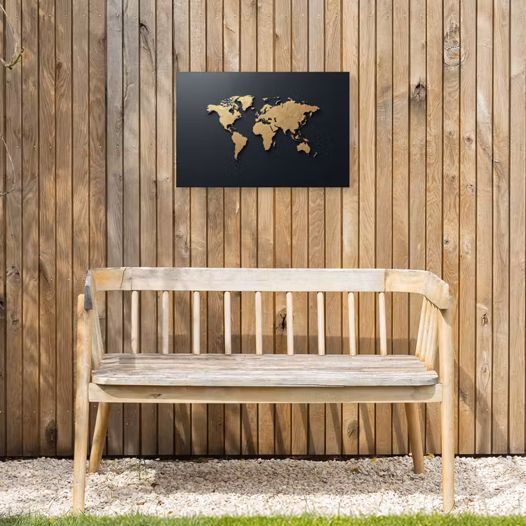 Wereldkaart - Geografische kenmerken - Zwart Tuinposter op houten frame 2 cm dik klein -sfeer4