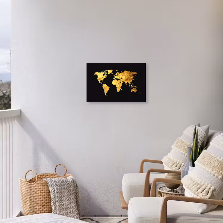 Wereldkaart - Geometrische polygonen - Dynamisch - Zwart Tuinposter op houten frame 2 cm dik klein -sfeer1