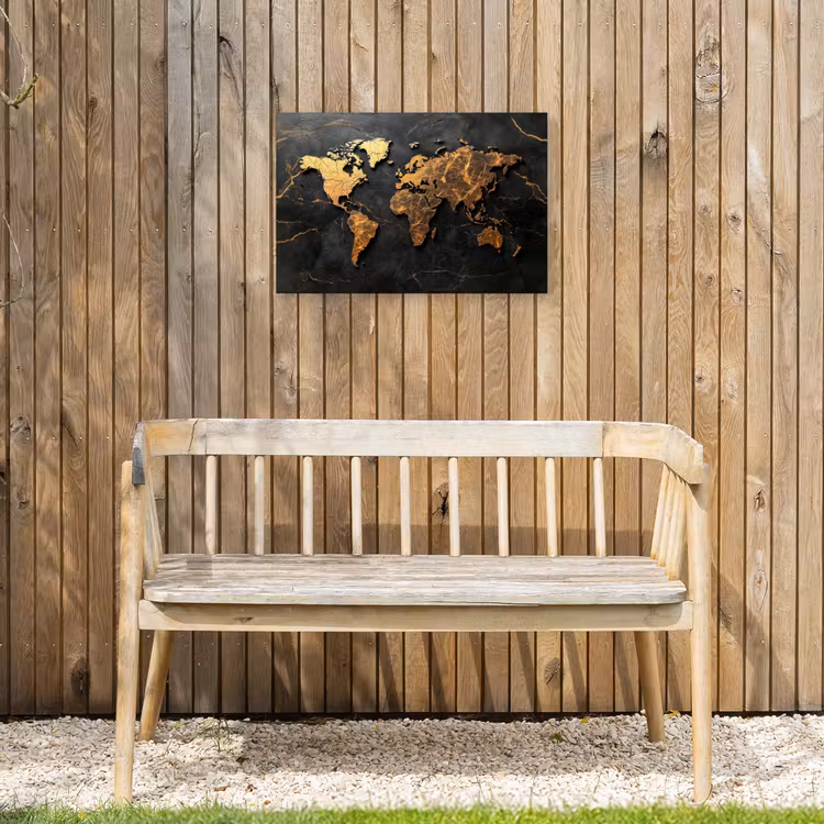 Wereldkaart - Gescheurde randen - Goudaders Tuinposter op houten frame 2 cm dik klein -sfeer4