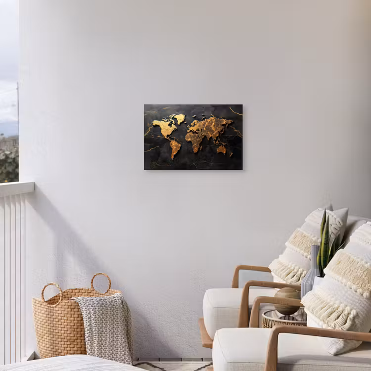 Wereldkaart - Gescheurde randen - Goudaders Tuinposter op houten frame 2 cm dik klein -sfeer1
