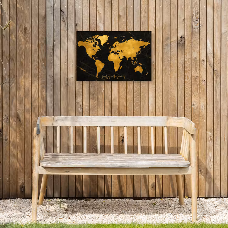 Wereldkaart - Goud - Marmer Tuinposter op houten frame 2 cm dik klein -sfeer4