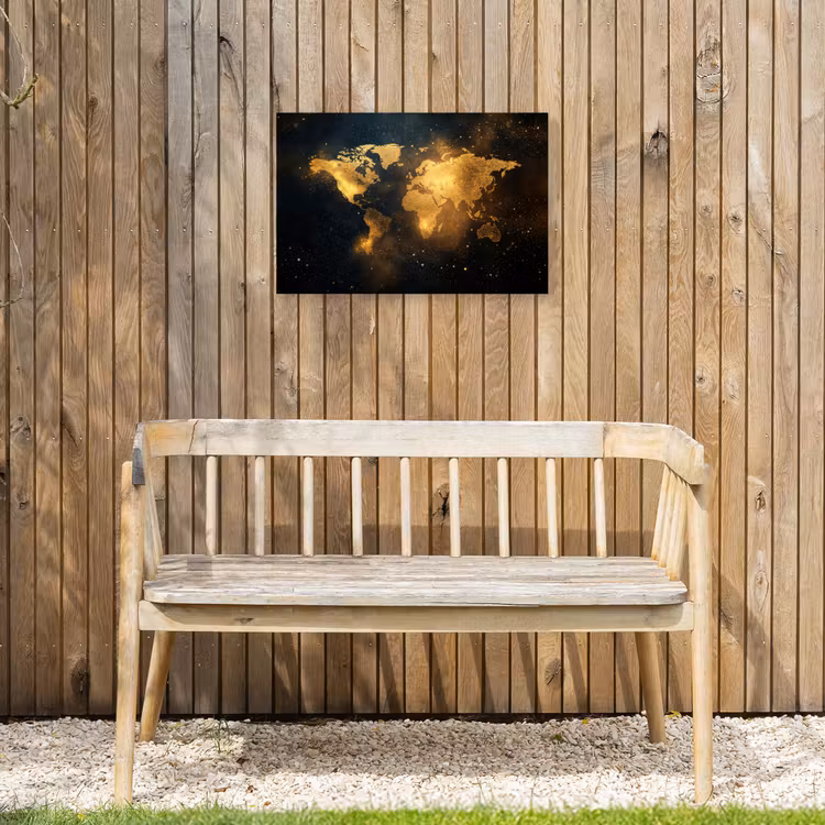 Wereldkaart - Gouden lichtpuntjes - Zwart Tuinposter op houten frame 2 cm dik klein -sfeer4