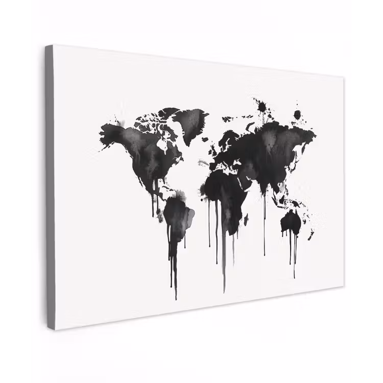 Wereldkaart - Graffiti - Zwart Tuinposter op houten frame 2 cm dik klein -3d