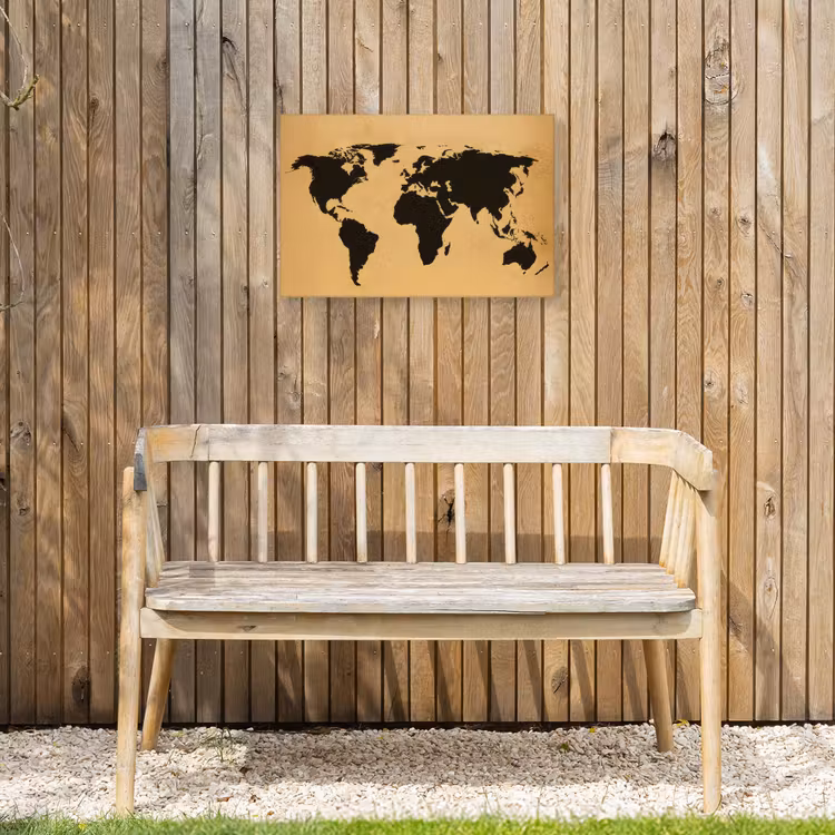 Wereldkaart - Grafisch - Zwart Tuinposter op houten frame 2 cm dik klein -sfeer4