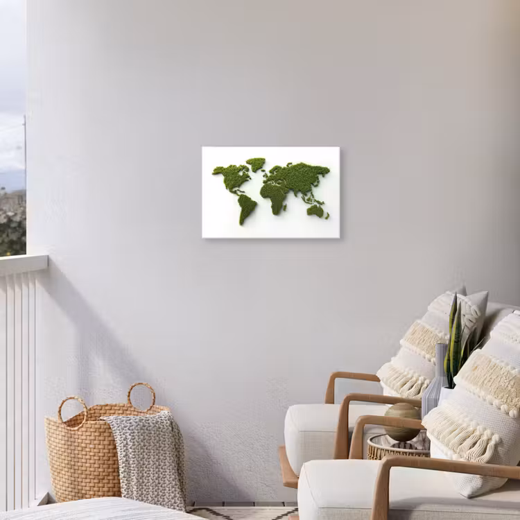 Wereldkaart - Gras textuur Tuinposter op houten frame 2 cm dik klein -sfeer1