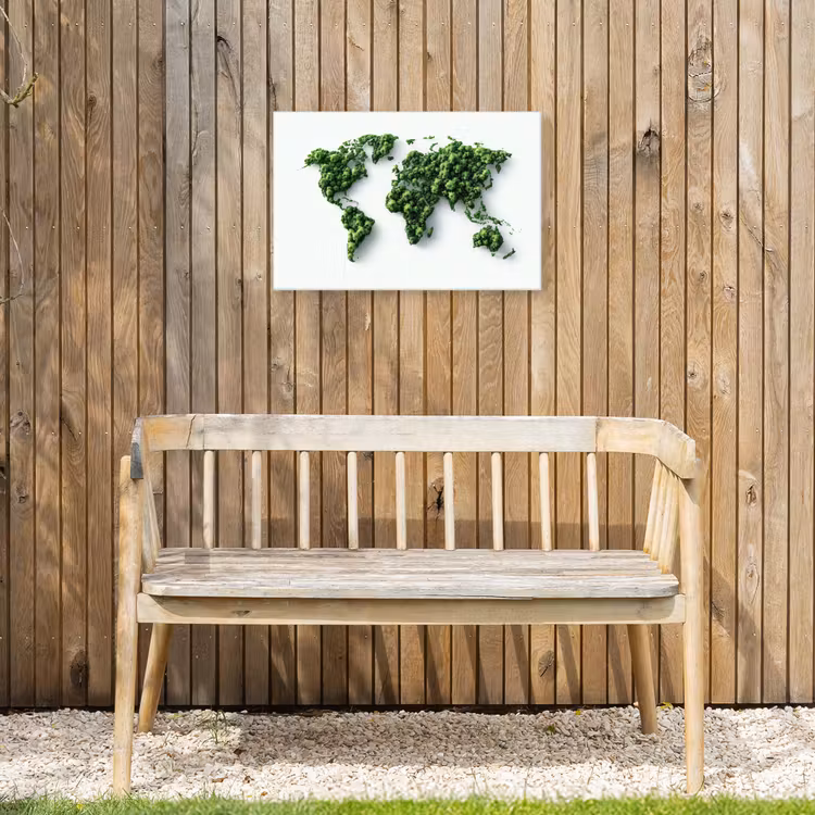 Wereldkaart - Groene bomen Tuinposter op houten frame 2 cm dik klein -sfeer4
