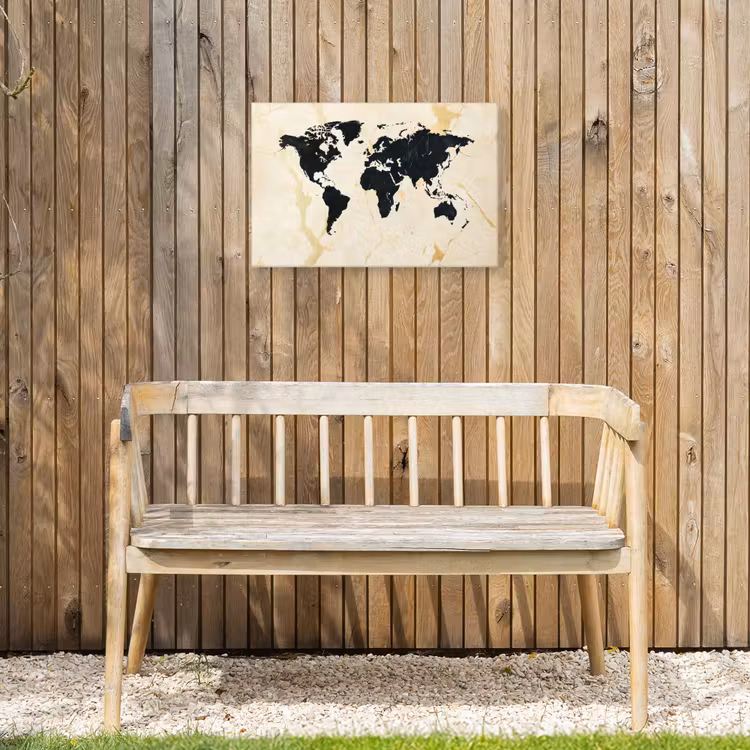 Wereldkaart - Licht marmer - Zwart Tuinposter op houten frame 2 cm dik klein -sfeer4
