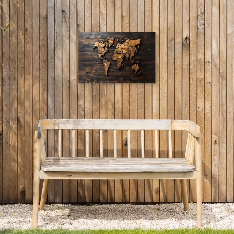 Wereldkaart -  Hout - Mozaïek Tuinposter op houten frame 2 cm dik klein -sfeer4