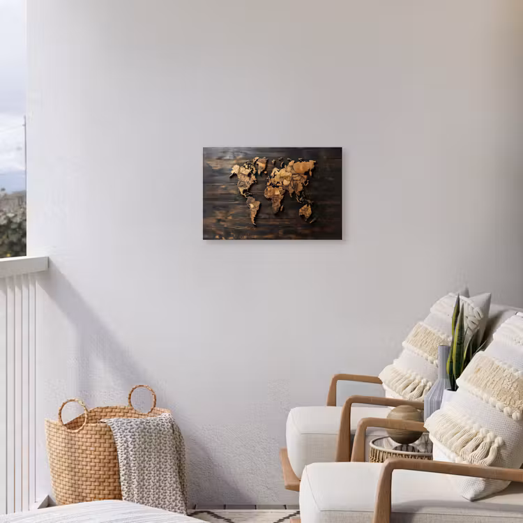 Wereldkaart -  Hout - Mozaïek Tuinposter op houten frame 2 cm dik klein -sfeer1