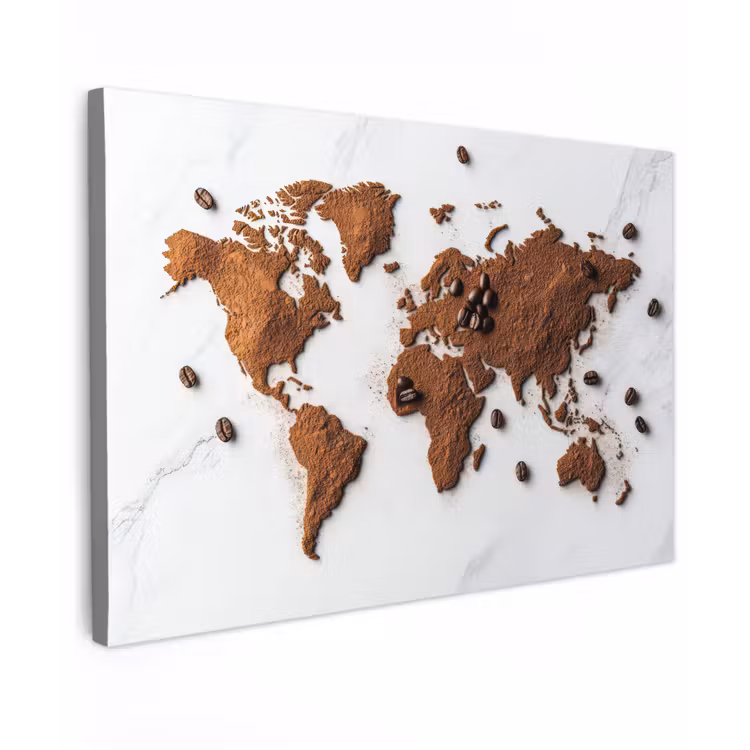 Wereldkaart - Koffie - Marmer Tuinposter op houten frame 2 cm dik klein -3d