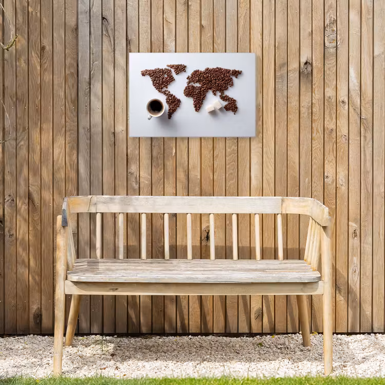 Wereldkaart - Koffiebonen - Suikerklontjes Tuinposter op houten frame 2 cm dik klein -sfeer4