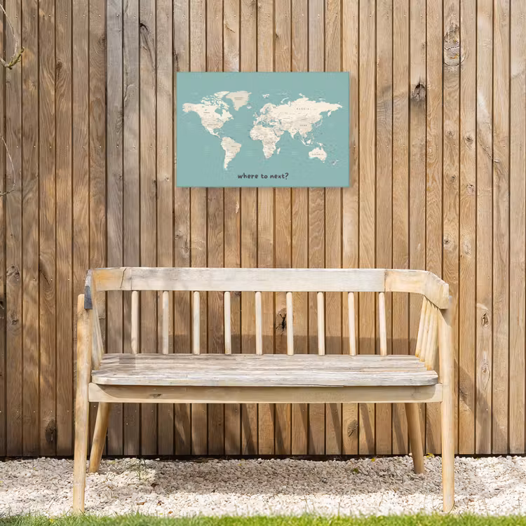 Wereldkaart - Klassiek - Lichtgroen - Landnamen Tuinposter op houten frame 2 cm dik klein -sfeer4