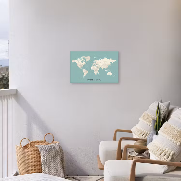 Wereldkaart - Klassiek - Lichtgroen - Landnamen Tuinposter op houten frame 2 cm dik klein -sfeer1