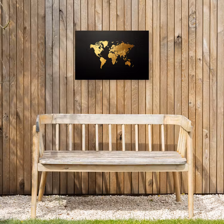 Wereldkaart - Krasstructuur - Zwart Tuinposter op houten frame 2 cm dik klein -sfeer4