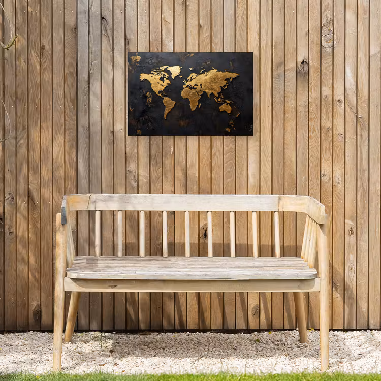 Wereldkaart - Artistiek - Zwart Tuinposter op houten frame 2 cm dik klein -sfeer4