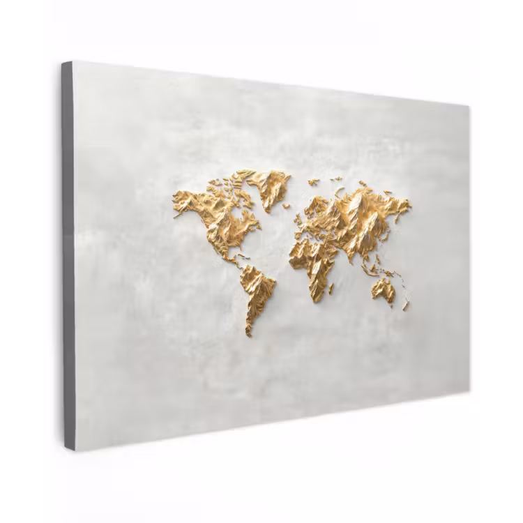 Wereldkaart - Artistiek - Grillige textuur Tuinposter op houten frame 2 cm dik klein -3d