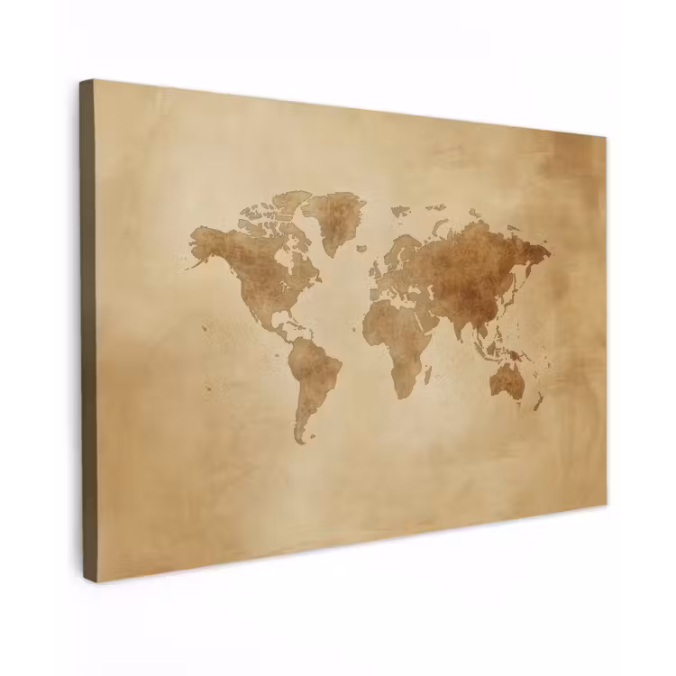 Wereldkaart - Lederen textuur Tuinposter op houten frame 2 cm dik klein -3d