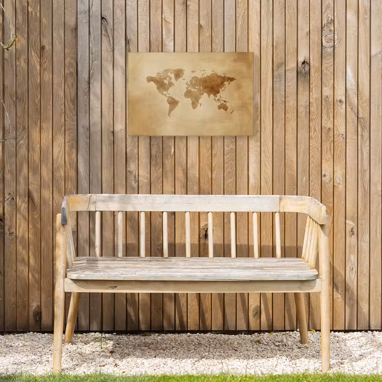 Wereldkaart - Lederen textuur Tuinposter op houten frame 2 cm dik klein -sfeer4