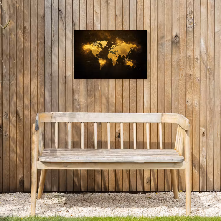 Wereldkaart - Magisch effect - Gouden deeltjes Tuinposter op houten frame 2 cm dik klein -sfeer4