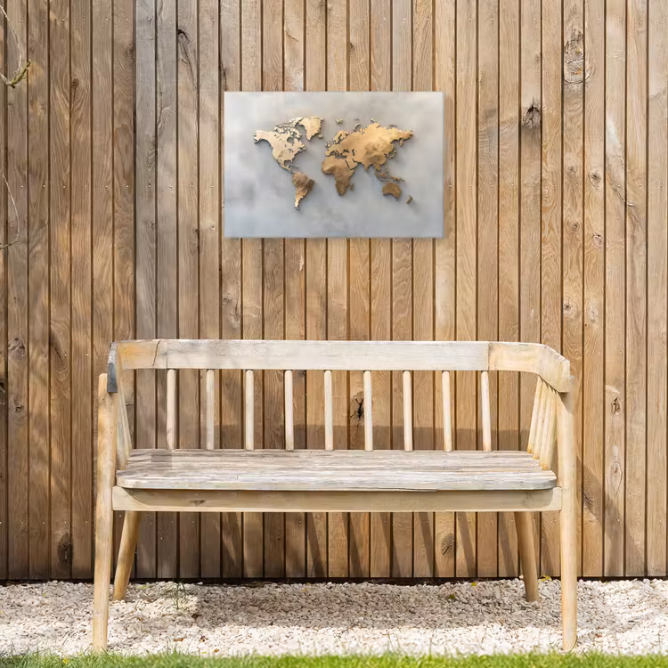 Wereldkaart - Metaal - Grijs Tuinposter op houten frame 2 cm dik klein -sfeer4