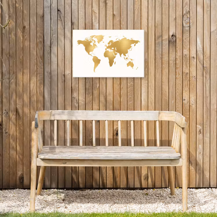 Wereldkaart - Metallic - Modern Tuinposter op houten frame 2 cm dik klein -sfeer4