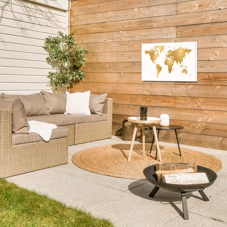 Wereldkaart - Metallic - Modern Tuinposter op houten frame 2 cm dik klein -sfeer2