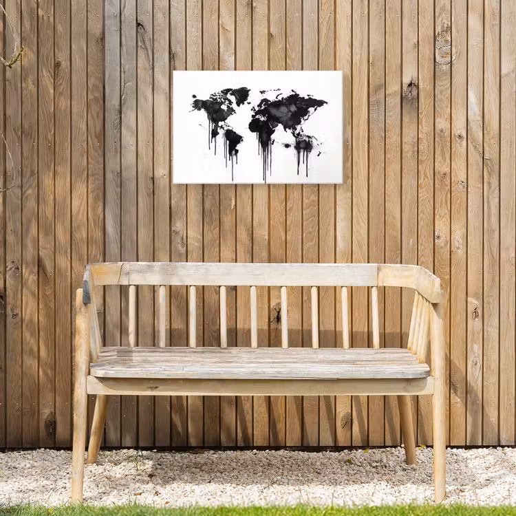 Wereldkaart - Minimalistisch - Graffiti Tuinposter op houten frame 2 cm dik klein -sfeer4