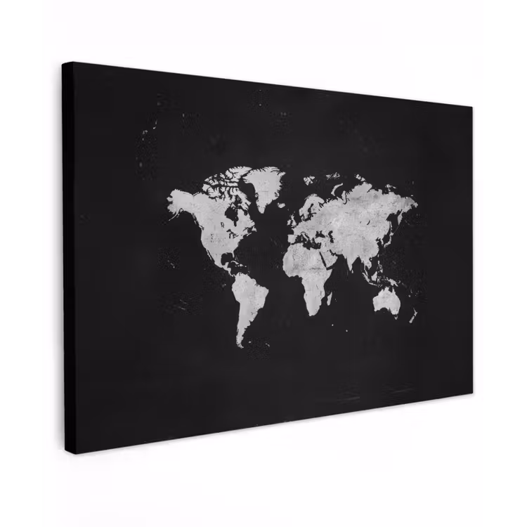 Wereldkaart - Minimalistisch - Wit Tuinposter op houten frame 2 cm dik klein -3d