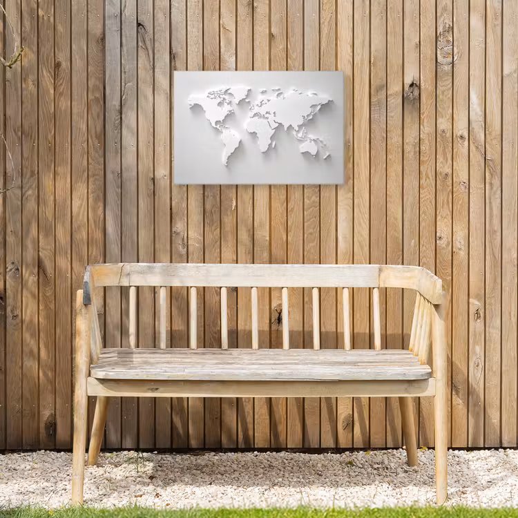 Wereldkaart - Modern - Wit Tuinposter op houten frame 2 cm dik klein -sfeer4