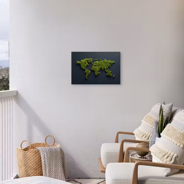 Wereldkaart - Mos -Levendig effect Tuinposter op houten frame 2 cm dik klein -sfeer1