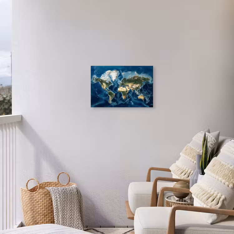 Wereldkaart - Natuurlijk - Goud Tuinposter op houten frame 2 cm dik klein -sfeer1
