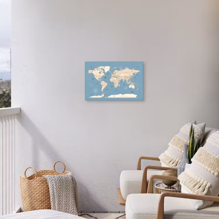 Wereldkaart - Oceaan - Realistisch - Blauw Tuinposter op houten frame 2 cm dik klein -sfeer1