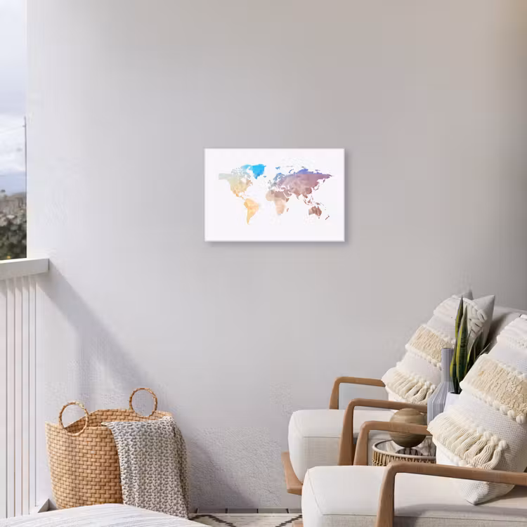 Wereldkaart - Pastel - Geometrie Tuinposter op houten frame 2 cm dik klein -sfeer1