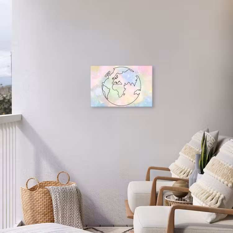 Wereldkaart - Pastel - Lijnen Tuinposter op houten frame 2 cm dik klein -sfeer1