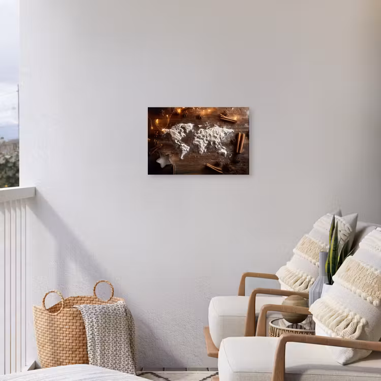 Wereldkaart - Poedersuiker - Hout Tuinposter op houten frame 2 cm dik klein -sfeer1