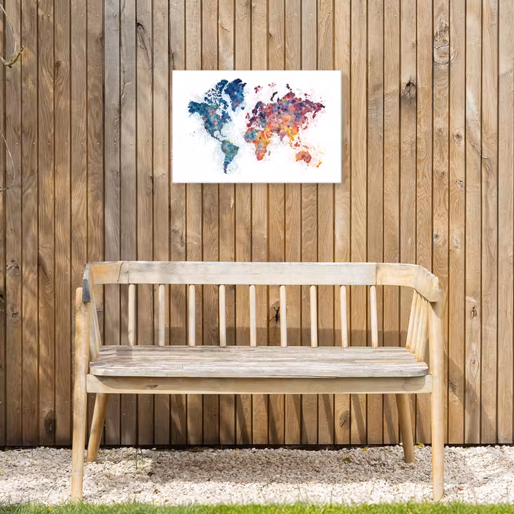 Wereldkaart - Stipjes - Kleurrijk - Mozaïek Tuinposter op houten frame 2 cm dik klein -sfeer4