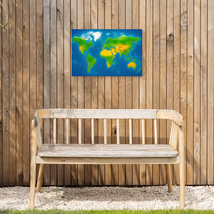 Wereldkaart - Raster - Helder kleurenpalet Tuinposter op houten frame 2 cm dik klein -sfeer4