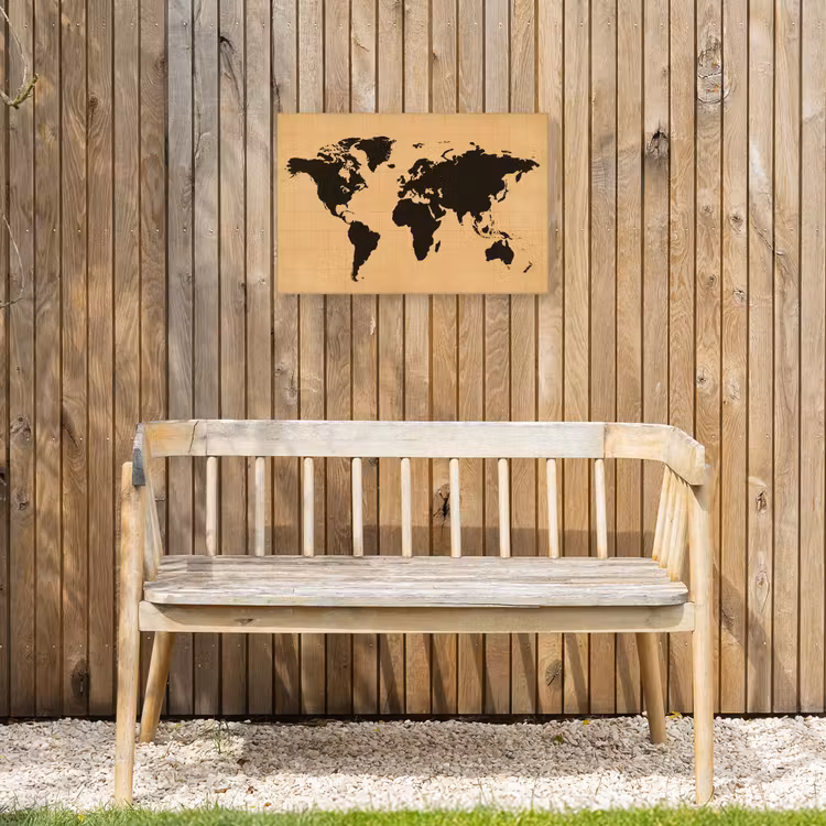 Wereldkaart - Raster -Zwart Tuinposter op houten frame 2 cm dik klein -sfeer4