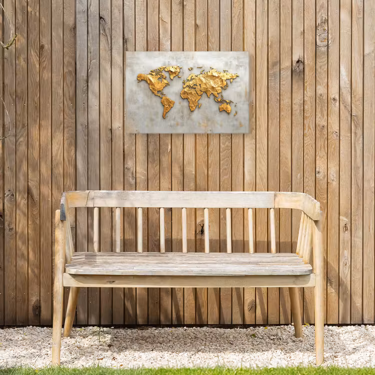 Wereldkaart - Ruwe betonnen muur - Handgemaakt effect Tuinposter op houten frame 2 cm dik klein -sfeer4