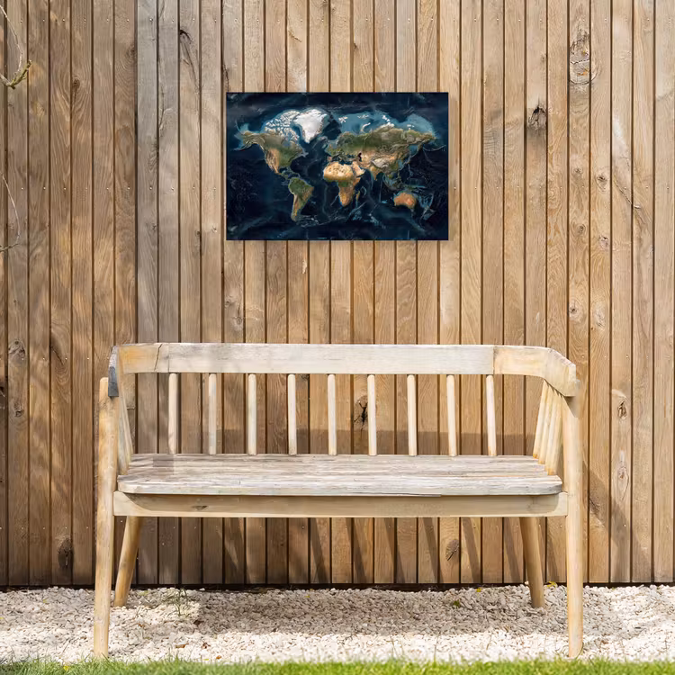 Wereldkaart - Realistisch - Gedetailleerd Tuinposter op houten frame 2 cm dik klein -sfeer4