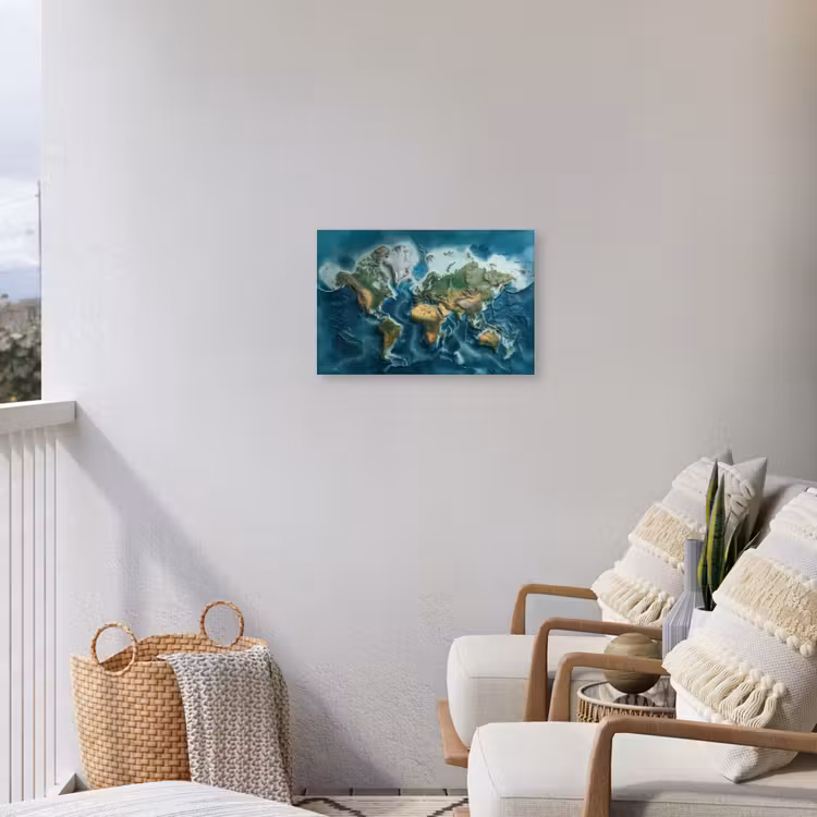 Wereldkaart - Realistisch - Contouren Tuinposter op houten frame 2 cm dik klein -sfeer1