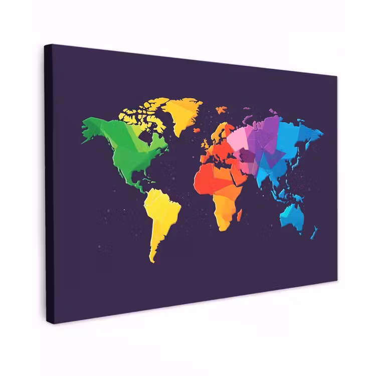 Wereldkaart - Regenboog - Paars Tuinposter op houten frame 2 cm dik klein -3d