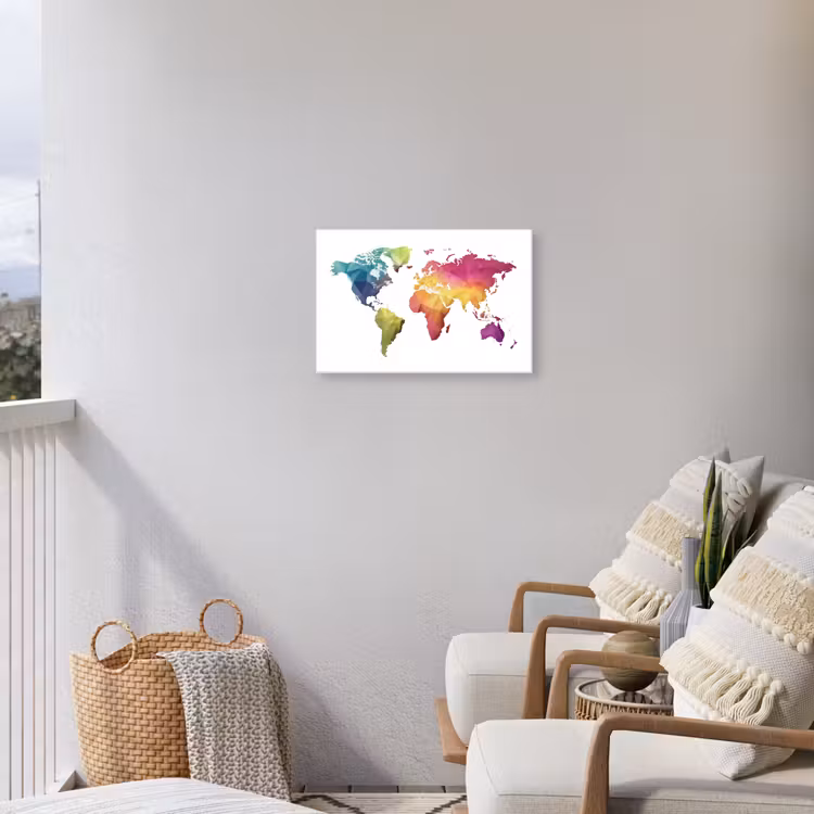 Wereldkaart - Regenboog - Wit Tuinposter op houten frame 2 cm dik klein -sfeer1
