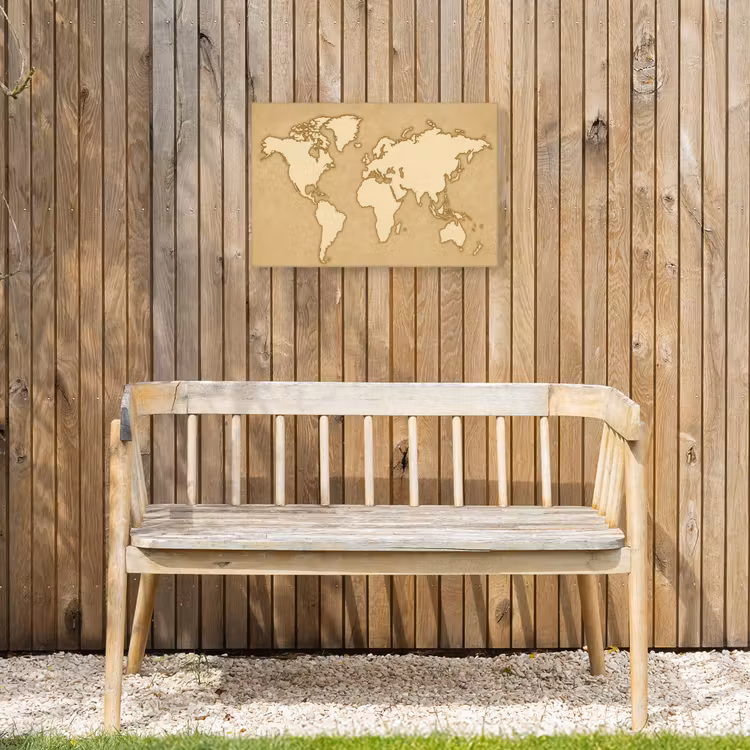 Wereldkaart - reliëfeffect - klassiek Tuinposter op houten frame 2 cm dik klein -sfeer4